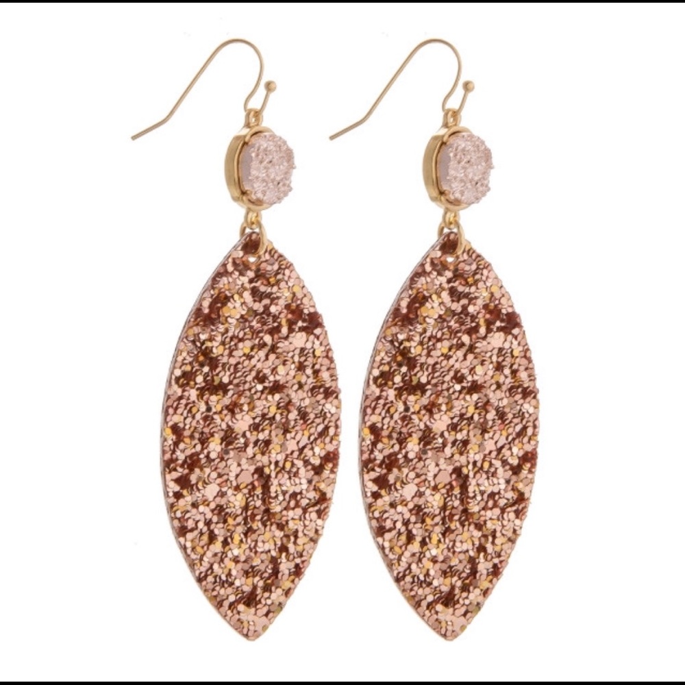 Rose Gold leather glitter earrings